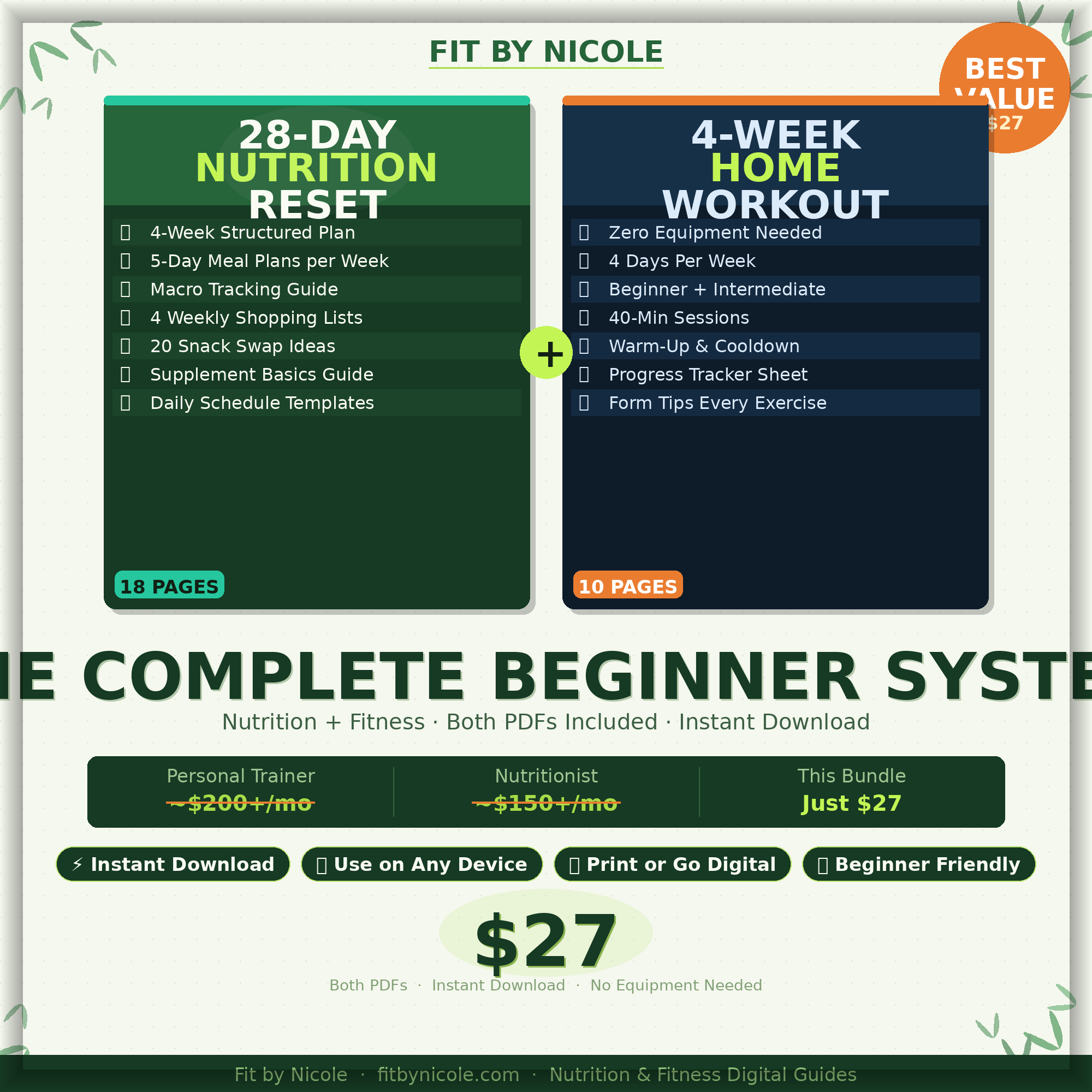 Fitness and Nutrition Bundle PDF | 28 Day Meal Plan + 4 Week Home Workout Plan | No Equipment | Digital Download